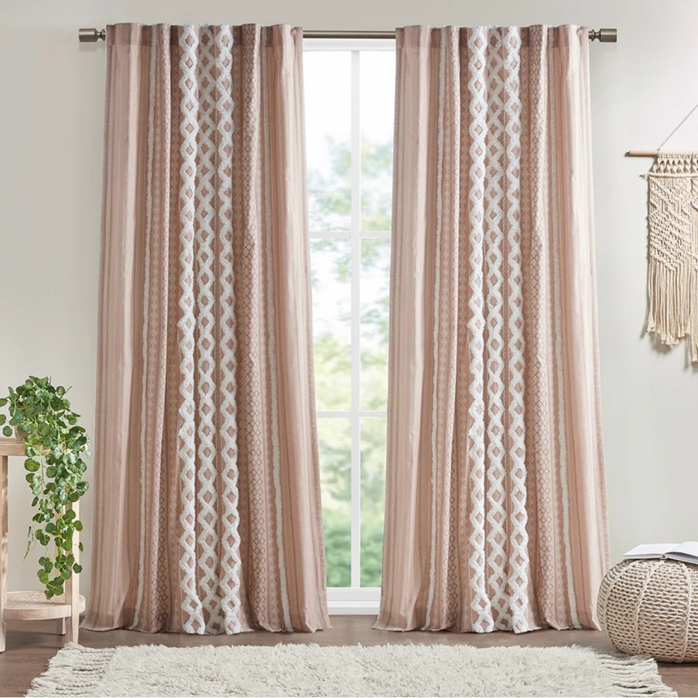 NWT Ink + Ivy Imani Blush 50" x 84" Cotton Curtain Blush Pink Chenille Stripe